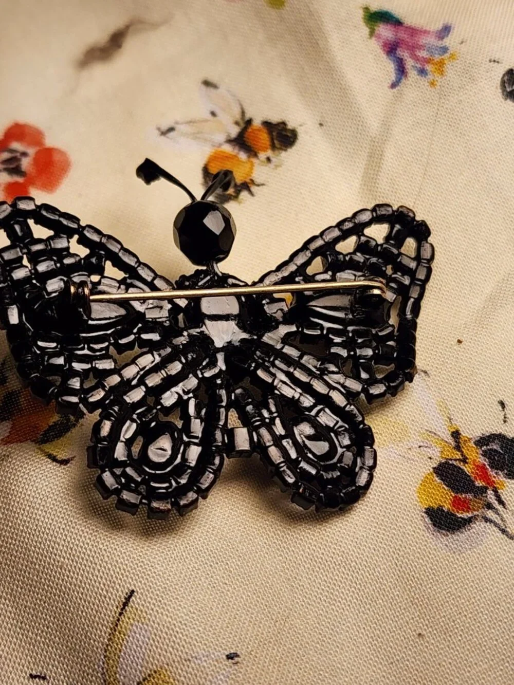 VINTAGE Mid-Century Black Japanned Metal Butterfly Brooch